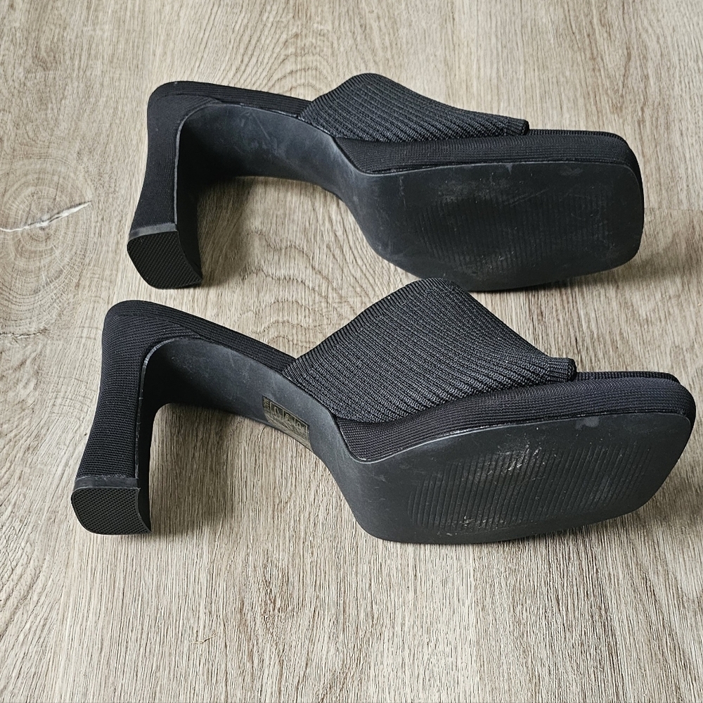 Size 10 Black Ribbed Open-Toe Heeled Mules - Picture 8 of 10
